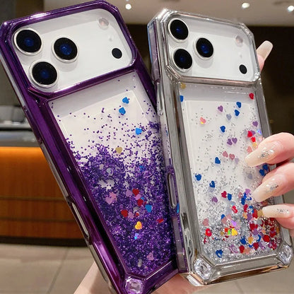 【流れるシリーズ】グリッタージュエル リキッド スパークル スマホケース｜キラキラハート入りデザイン｜iPhone対応 #241124