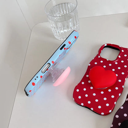 立体ハートグリップ ドット 水玉柄 ウェーブケース｜韓国風 iPhoneケース #260325