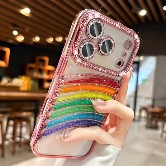 【グリッターレインボー】七色アーチ × クリアキラキラケース｜iPhone対応 #240908