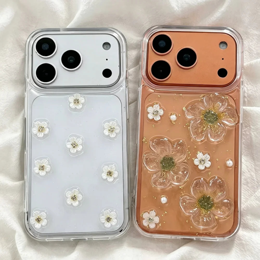 フラワー キラキララメ クリア iPhoneケース｜立体 3D 花モチーフ・透明感デザイン #230801