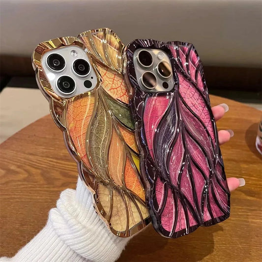 【ステンドグラス風】ラメ×立体ウェーブライン カラフル ゴールドライン スマホケース｜iPhone対応 #250617