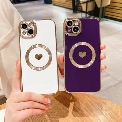 【ハートシリーズ】ゴールドフレーム＆ハートデザイン 高級感おしゃれスマホケース｜iPhone対応 #251112