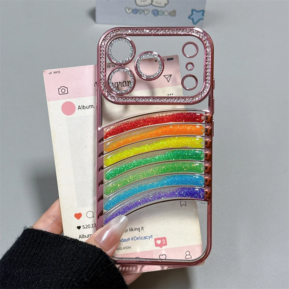 【グリッターレインボー】七色アーチ × クリアキラキラケース｜iPhone対応 #240908