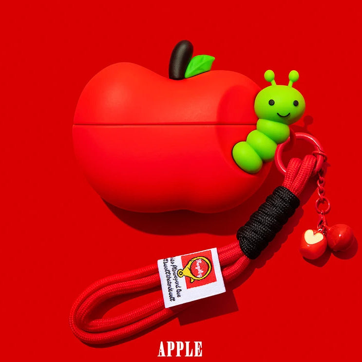 【Air Podsケース】りんごとあおむし 立体 Apple イヤホンケース #261074