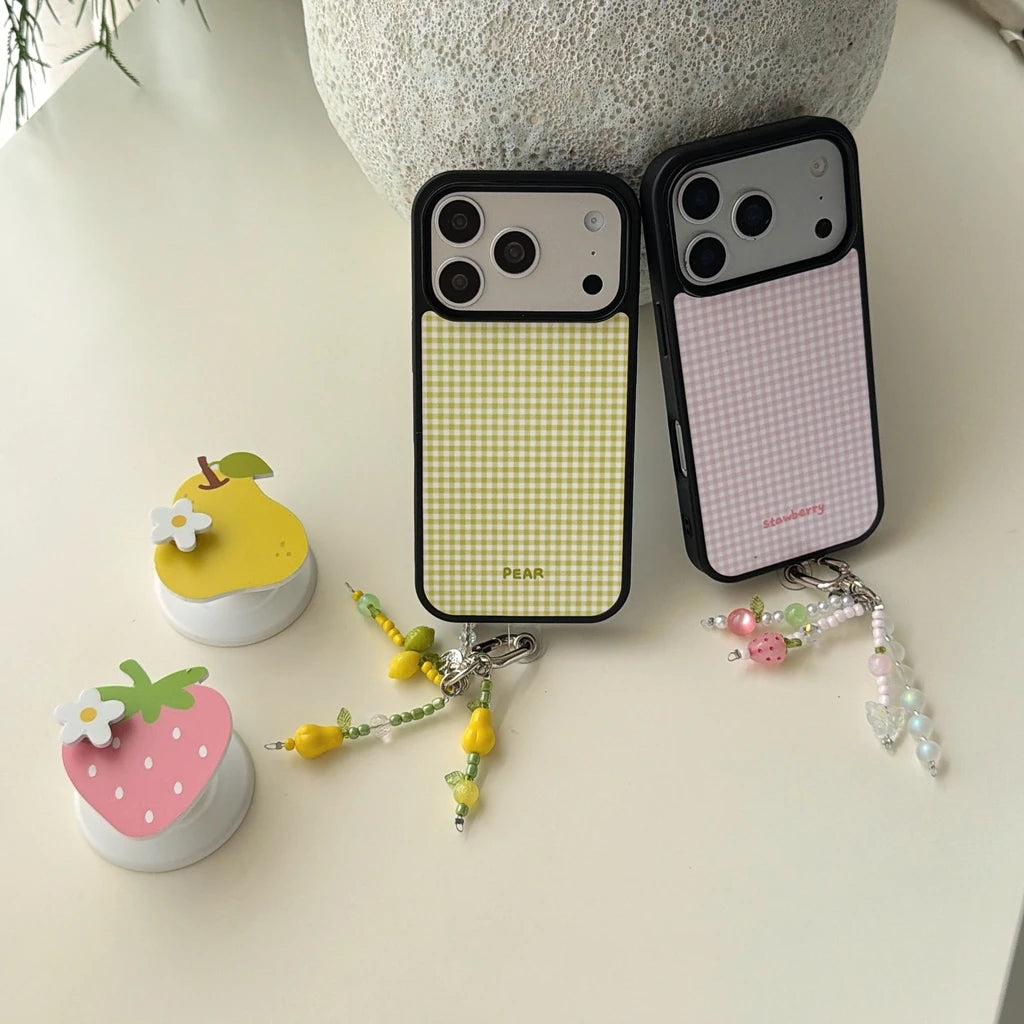 フルーツグリップ ビーズチャーム付き Magnet内蔵 iPhoneケース｜ギンガムチェック #260032