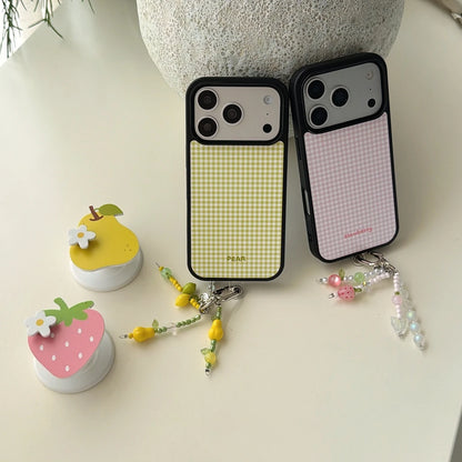 フルーツグリップ ビーズチャーム付き Magnet内蔵 iPhoneケース｜ギンガムチェック #260032