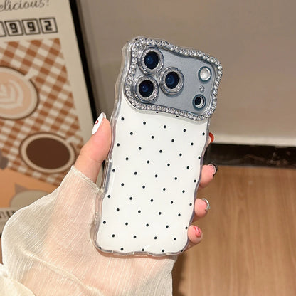 【ドットジュエルミラー】ラインストーン×水玉デザイン スマホケース｜iPhone対応 #250120