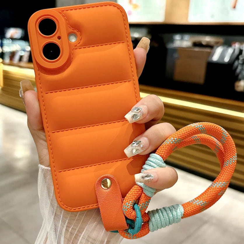 【パフキルトロープ】キルティング風×カラーロープ付き スマホケース｜iPhone対応 #250621