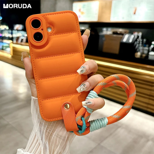 【クッションストラップ】パフデザイン × ロープ付きスマホケース｜iPhone対応