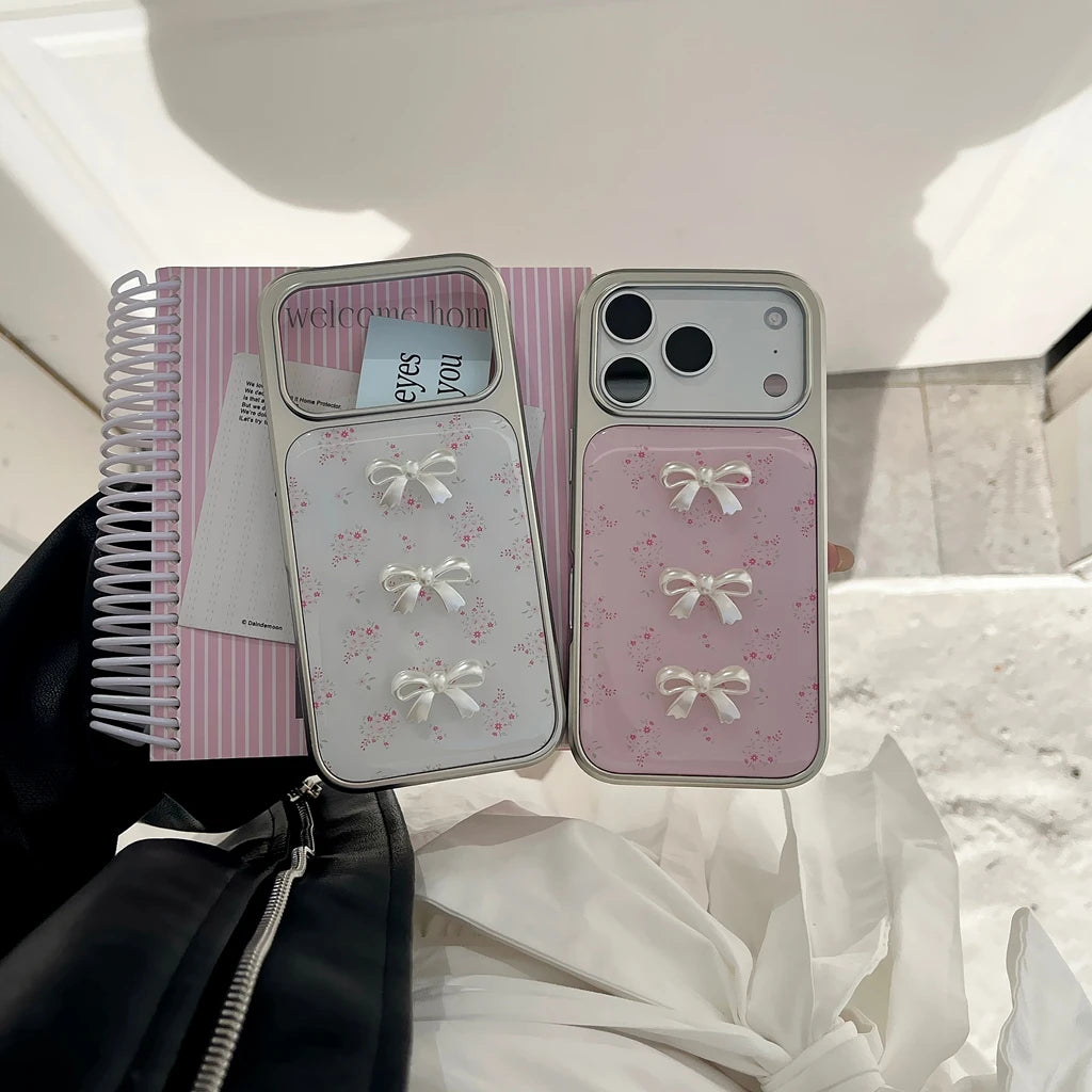 【フラワーリボンシャイン】メタリックフレーム × 小花リボン スマホケース｜iPhone対応 #240814