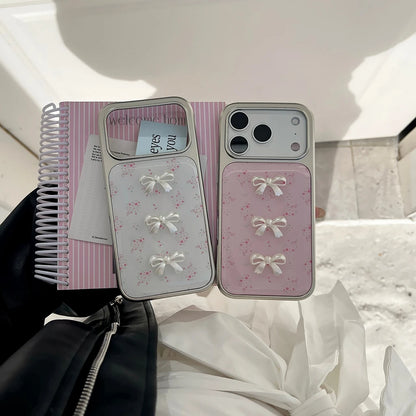 【フラワーリボンシャイン】メタリックフレーム × 小花リボン スマホケース｜iPhone対応 #240814