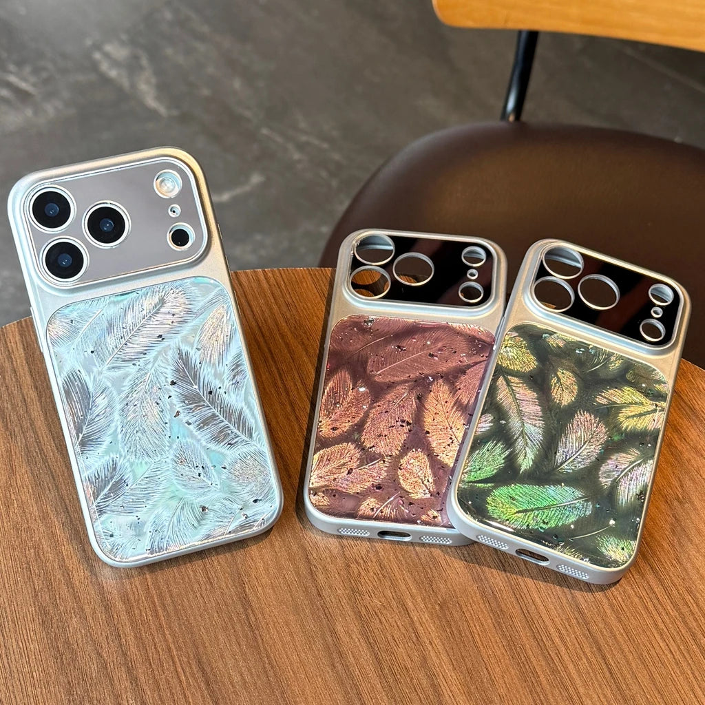 【フェザー柄】iPhoneケース オーロラフェザー ニュアンス ｜偏光デザイン・韓国シンプル・きらめきカラー #230923