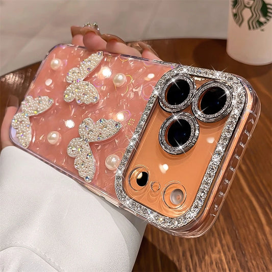 【ジュエリーバタフライ】キラキラ 蝶モチーフ×パール デコレーション スマホケース｜iPhone対応 #250424