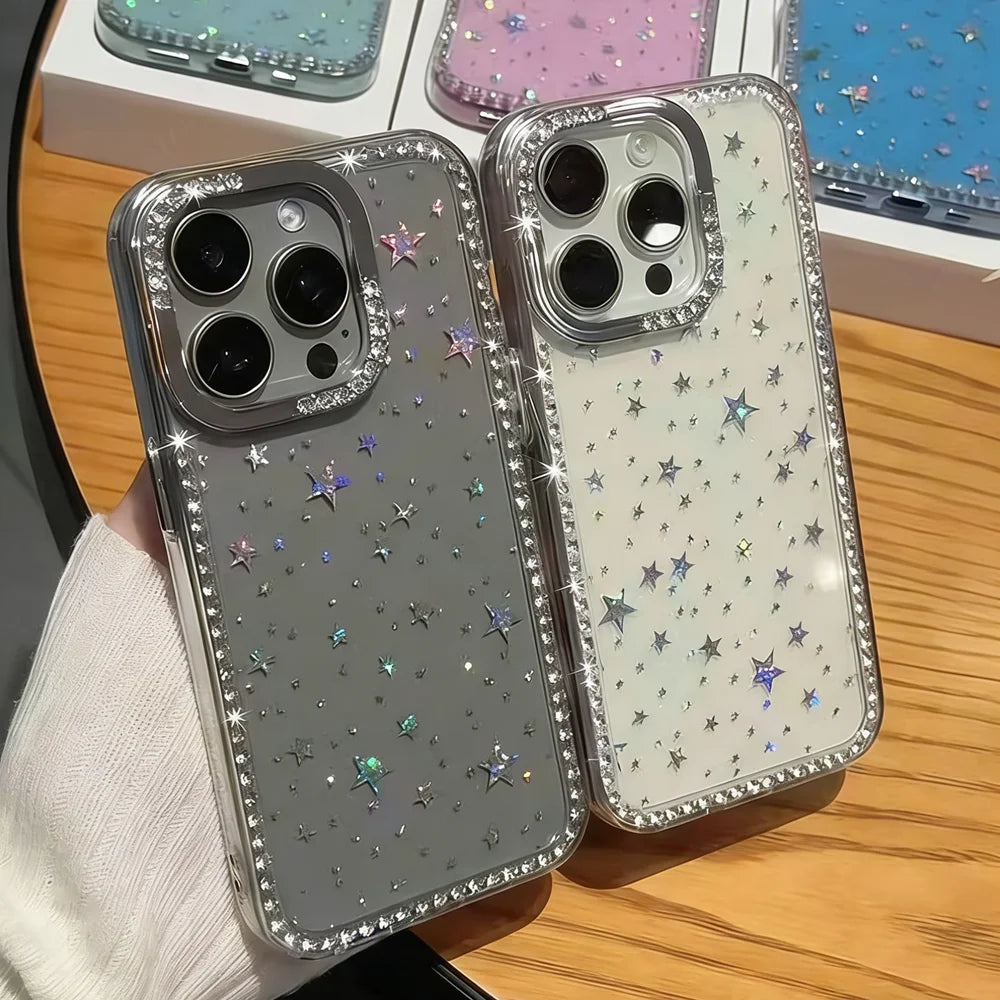 スター ラメストーン iPhoneケース｜キラキラ星柄・グリッター クリアデザイン #260626