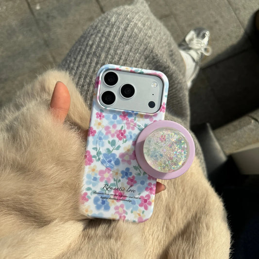 スプリングフラワー 小花柄 グリッター グリップ付き iPhoneケース #260605
