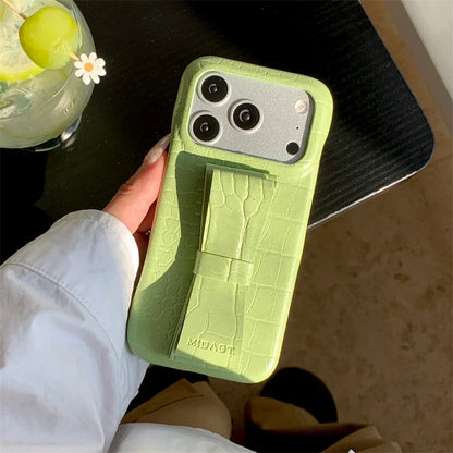 【クロコ調リボングリップ】型押し クロコレザー調 × 立体リボン スマホケース｜iPhone対応 #240617