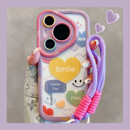 【ショルダーストラップ付きスマホケース】カラフル＆ポップ スマイル ニコちゃん デザイン｜iPhone対応 #250812