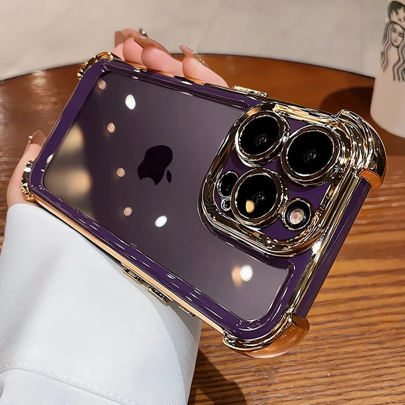 透明感×高級感 ゴールドフレーム iPhoneケース｜ 耐衝撃 レンズ保護 #260001