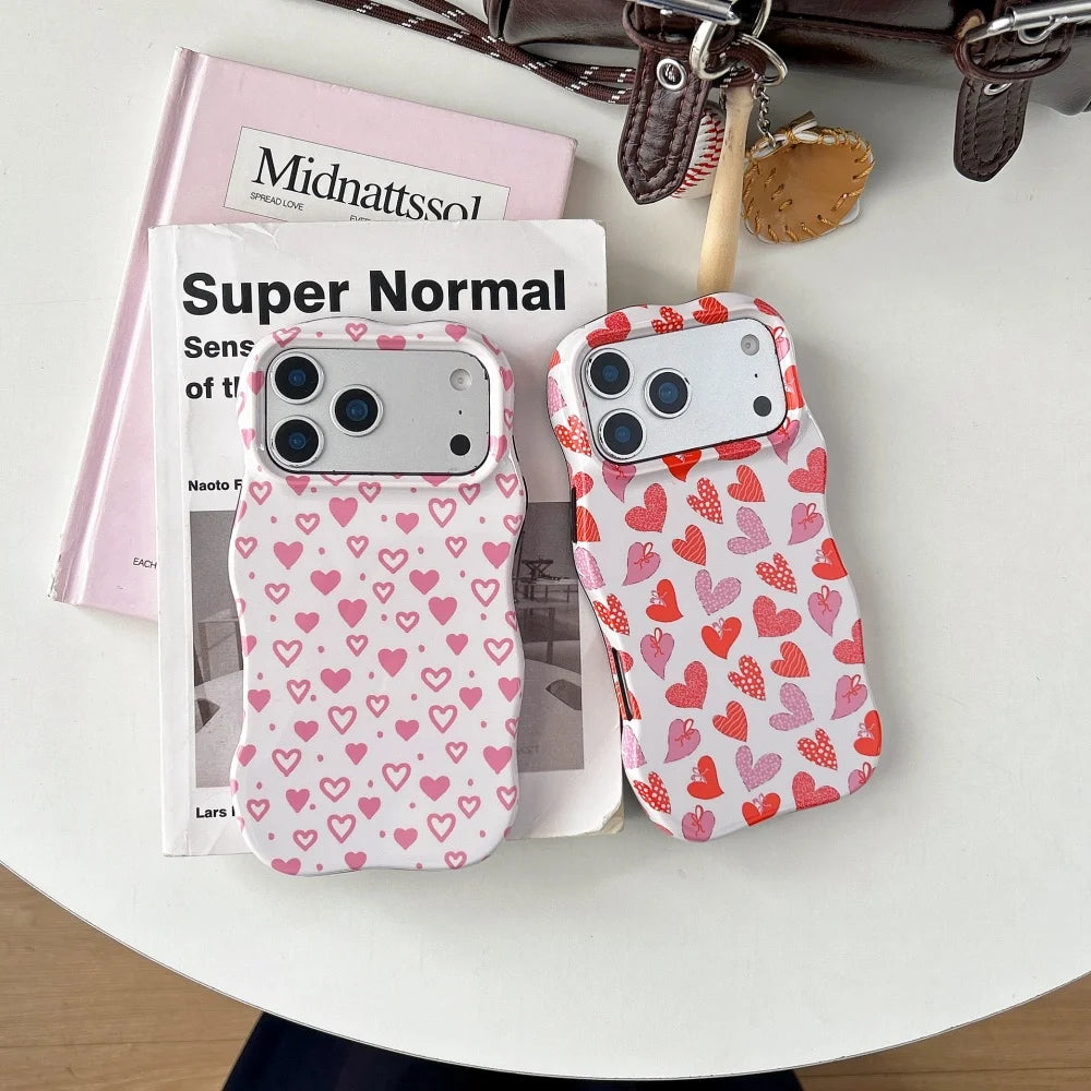 ハート総柄 格子チェック柄 iPhoneケース｜ウェーブフレーム #240310