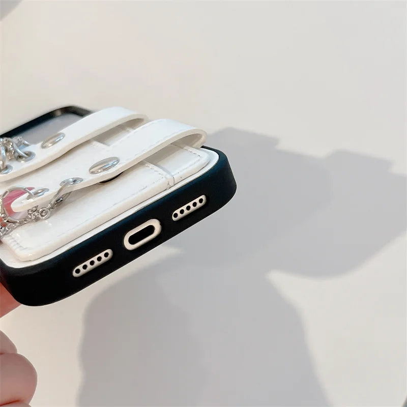 ベルト・キーチャームデザイン iPhoneケース 全4色 トレンド・ガーリー・フェミニン  #261147
