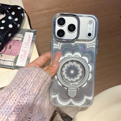 【ホログラム】iPhoneケース  ボヘミアンフラワー Magnet 折りたたみリング付き #231023