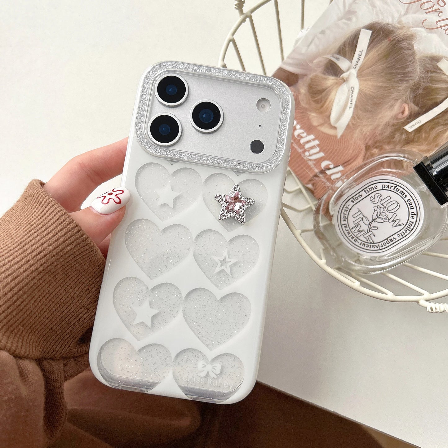 ハートグリッター iPhoneケース｜スタービジューアクセント #240312