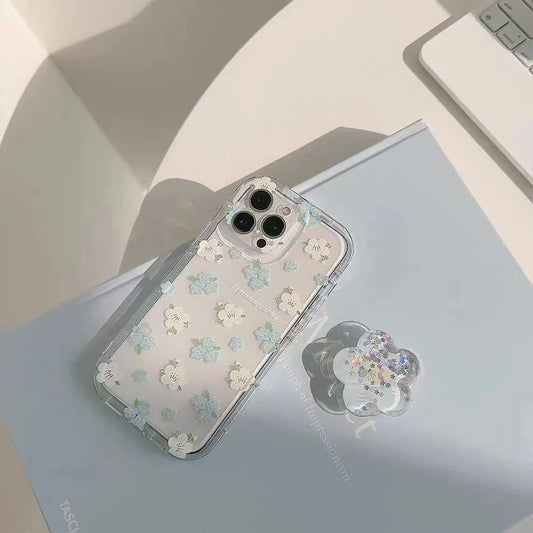 【クリアフラワーグリップ】立体フラワー付き 透明スマホケース｜iPhone対応