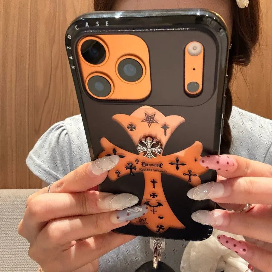 【ヴィンテージクロス】ビッグクロス×マットブラック スマホケース｜iPhone対応 #240728