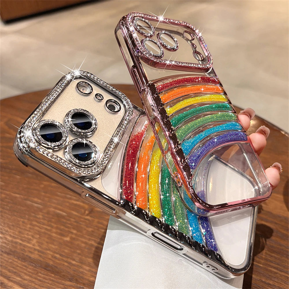 【グリッターレインボー】七色アーチ × クリアキラキラケース｜iPhone対応 #240908