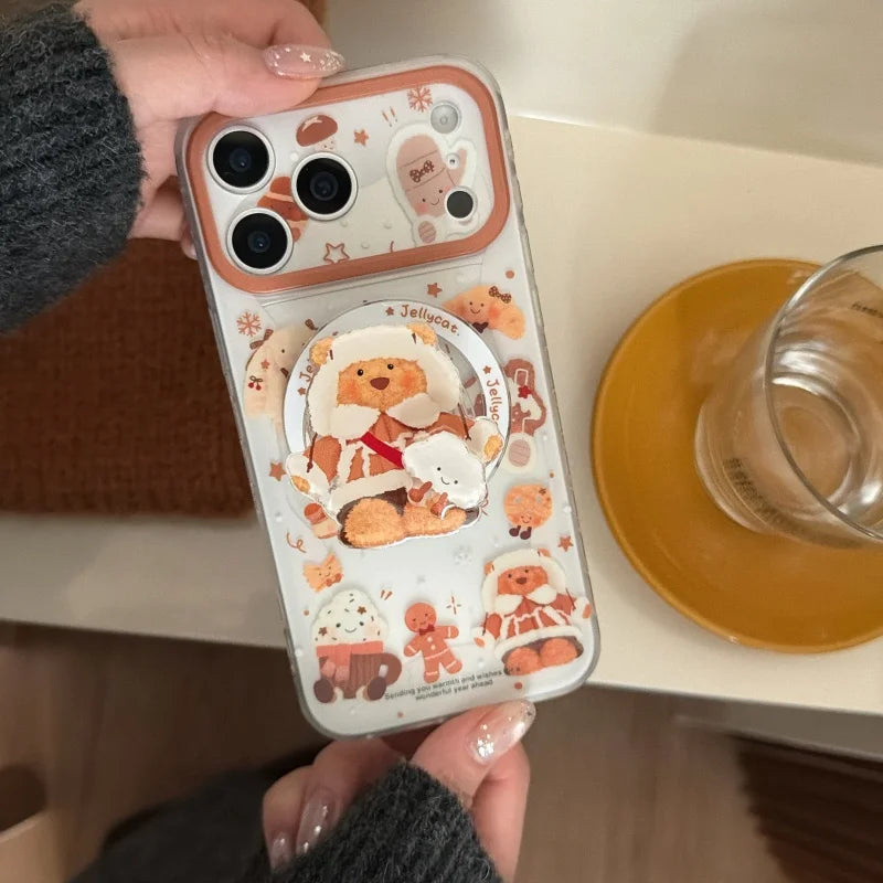 雪んこくまさん ベア スイーツ イラスト グリップ付き Magnet内蔵 iPhoneケース #240502