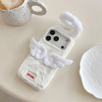 【エンジェルファーウィング】天使の羽×ふわもこホワイト スマホケース｜iPhone対応 👼✨ #250112