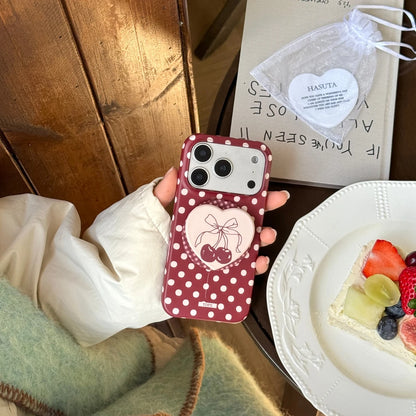 チェリーハート グリップ付き ドット 水玉 デザイン iPhoneケース #240513