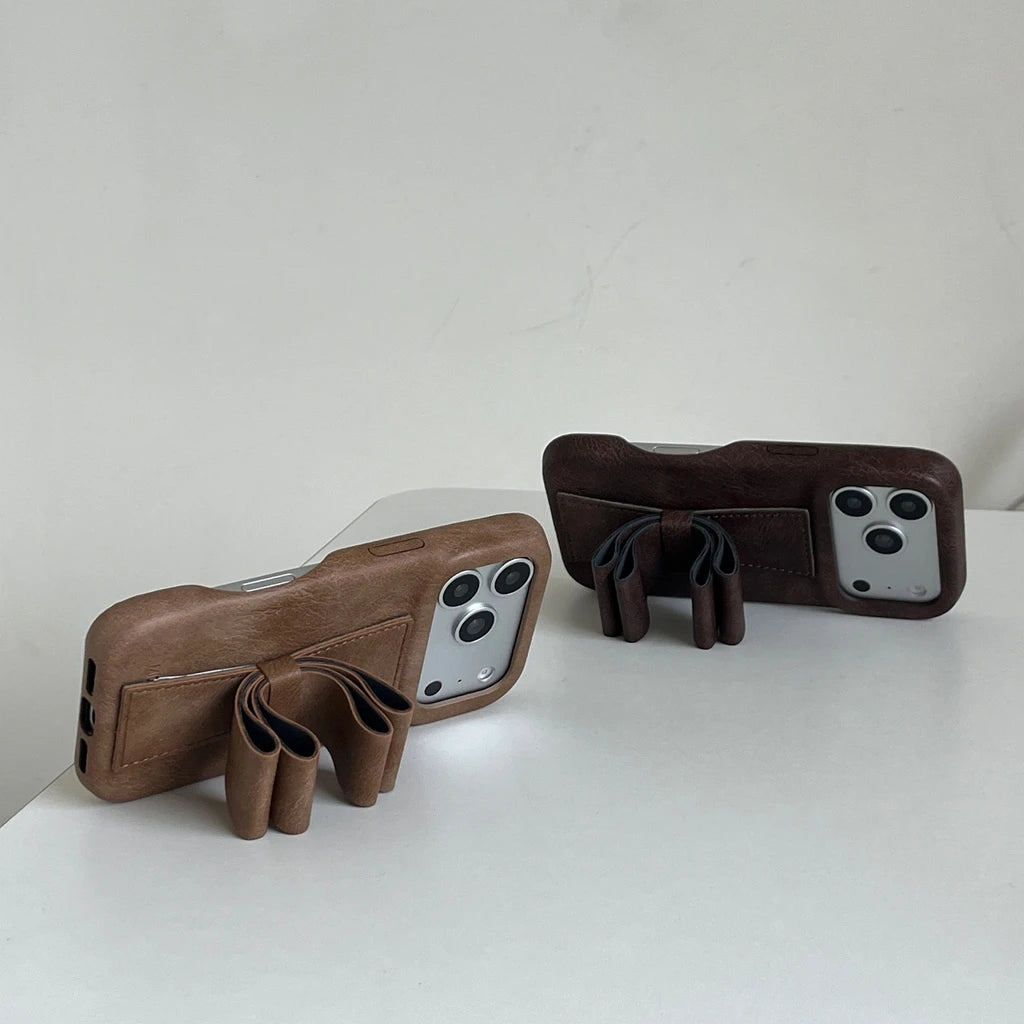 【ヴィンテージクラシカルリボン】レザーリボン×クラシックカラー スマホケース｜iPhone対応 #241222