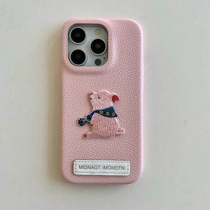 【刺繍アニマル×レザー風】子豚 うさぎ しろくま リス 刺繍 スマホケース｜iPhone対応 #241215