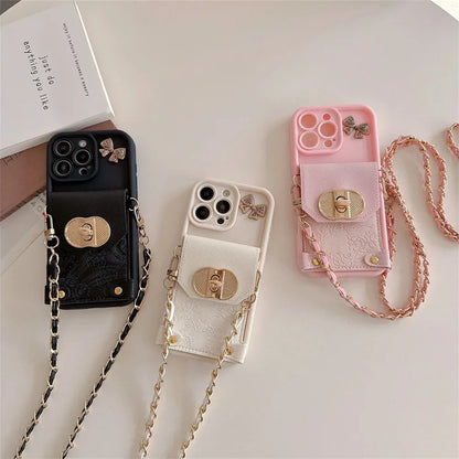 【チェーンポーチシリーズ】リボンチャーム付き ストラップ付属 スマホケース｜iPhone対応 #251213