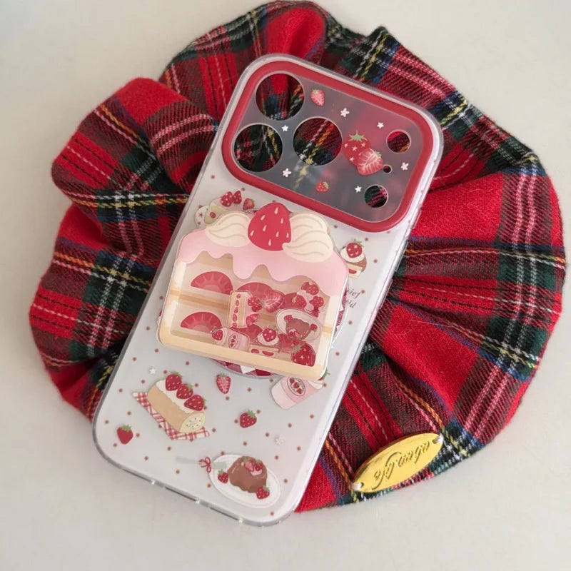 いちご ショートケーキ グリップ付き スイーツ ストロベリー iPhoneケース #240512
