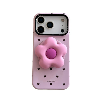 【フラワーハートグリップ】ハートドット×立体フラワーグリップ スマホケース｜iPhone対応 #250330