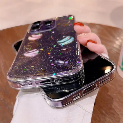 【グリッター 惑星 クリアスマホケース】星 月 ラメ｜iPhone対応 #250814