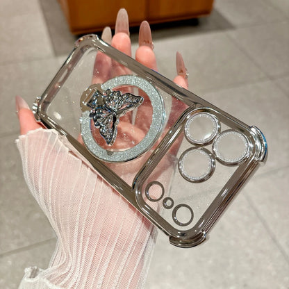 バタフライ キラキラ ラメリング付き Magnet内蔵 クリア iPhoneケース #260220