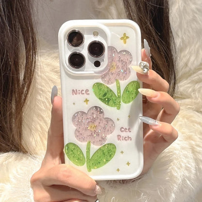 【ラメフラワーデザインスマホケース】グリッター入り｜iPhone対応 #250813