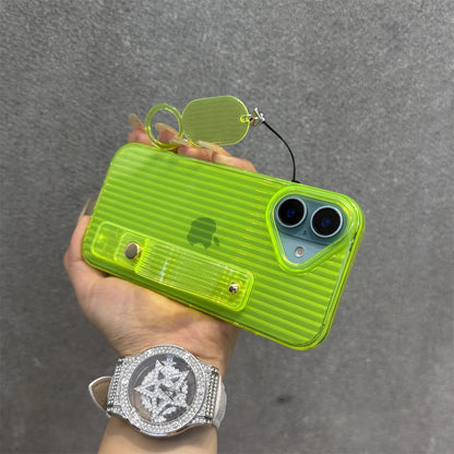 【ネオンシリーズ】イエローライン ハンドル付き 半透明 クリアスマホケース｜iPhone対応 #251013