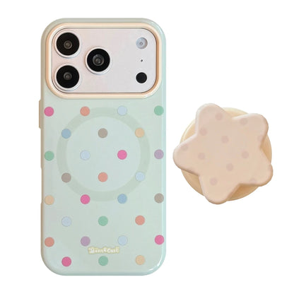 【マグネット内蔵】スターモチーフグリップ付きドット柄 iPhoneケース カラフル PCA #261216