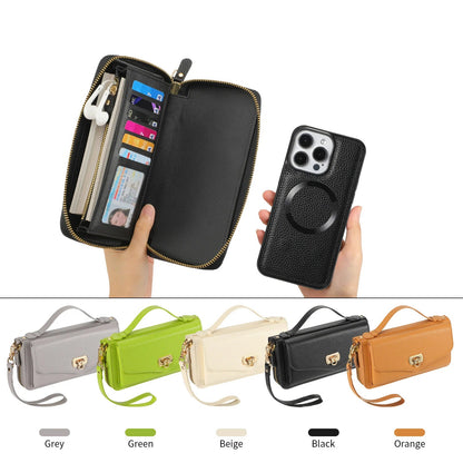 【ウォレットスタイル】財布一体型 分離式レザー調 ブックスタイル 手帳型 iPhoneケース｜ラウンドファスナー・ショルダー対応 #240204