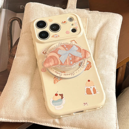 カフェスイーツ クロワッサンデザイン グリップ付き iPhoneケース｜ナチュラル・韓国雑貨風 #231120