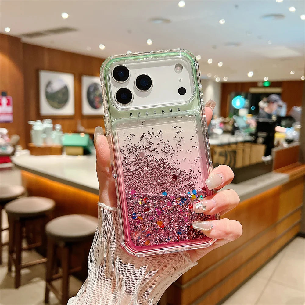 【流れるシリーズ】キラキラグリッター 星屑ラメ入り リキッドデザイン スマホケース｜iPhone対応 #251202