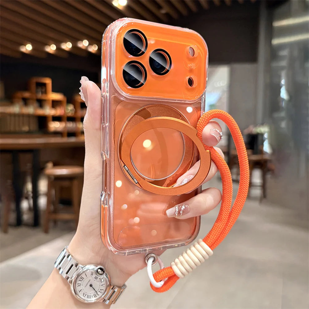 【折りたたみリングスタンド付き】クリア × カラーバンパー ストラップ付き スマホケース｜iPhone対応 #241218