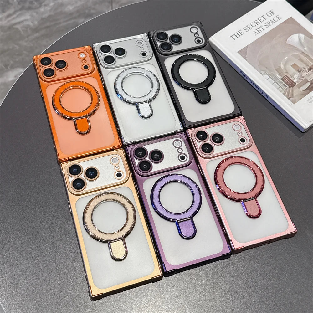 Magnet対応 メタルリング付き iPhoneケース｜スタンド機能・耐衝撃 クリアケース #240103