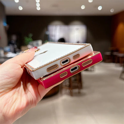 【スクエアシリーズ】キラキラビジュー ワンポイントハート スマホケース｜iPhone対応 #250816