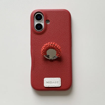 【レザー調】カラー ビーズ リング スタンド付き スマホケース｜iPhone対応 #250421