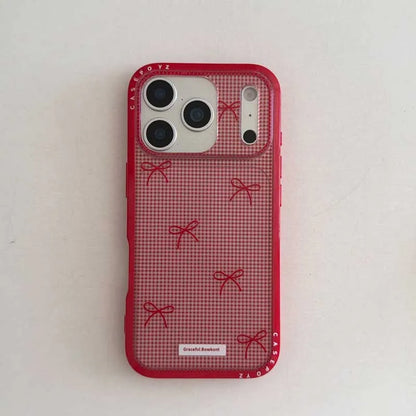 【レッドリボン・ハート】ポンポンチャーム付き スマホケース｜iPhone対応 #241020